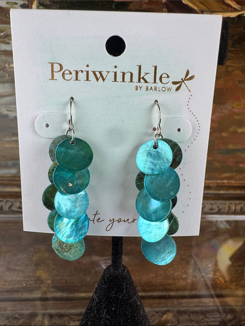 0476-Periwinkle by Barlow Shimmering Teal Disc Dangle Earrings